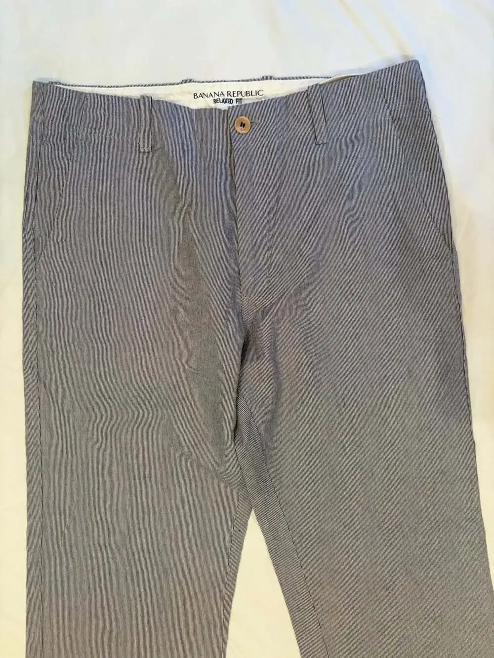Banana Republic Pants Men's 33x34 Relaxed Fit Grey/White Stripe Relax  Fit Linen
